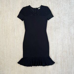 Neiman Marcus Black V-Neck Short Sleeve Midi Knit Sweater Dress M